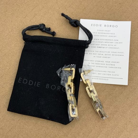 Eddie Borgo 12K Gold Supra Heritage Link Drop Earrings NWT $250 MSRP - Picture 3 of 5